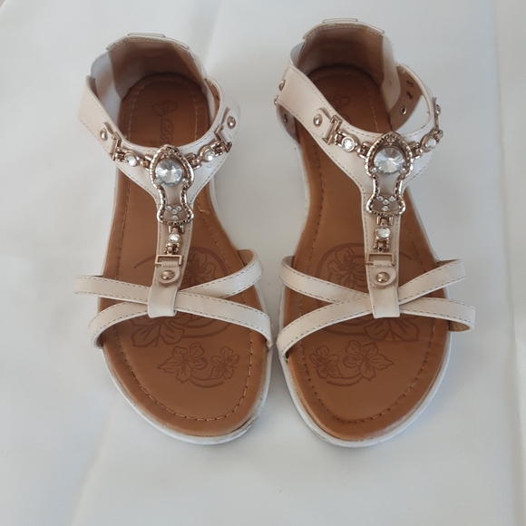 Db Dk 🌞089 Fashion Women's Summer Flat Sz 8 Beige Preowned Good Condition - Picture 2 of 8